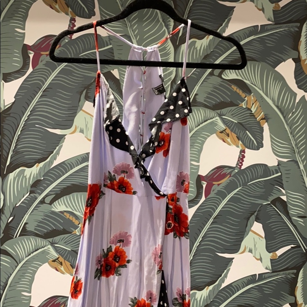 Wrap Maxi High Low Dress Floral/Polka Dot